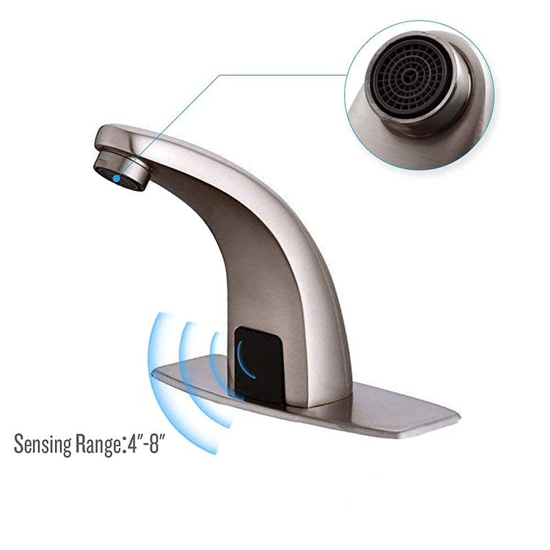 Fyeer Automatic Touchless Bathroom Faucet, Motion Sensor Activated Hands Free Brush Nickle Sensor Mixer with Deck Plate - Image 3